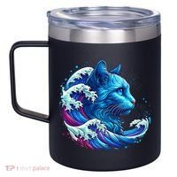 Blue Cat Wave Illustrations 12oz Stainless Steel Coffee Mug thumb 2