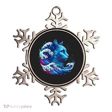 Blue Cat Wave Illustrations Ornament