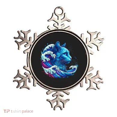 Blue Cat Wave Illustrations Ornament