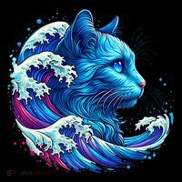 Blue Cat Wave Illustrations Ornament thumb 1