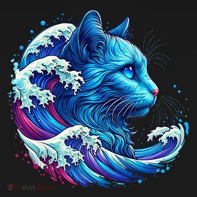 Blue Cat Wave Illustrations Performance Fleece Hoodie