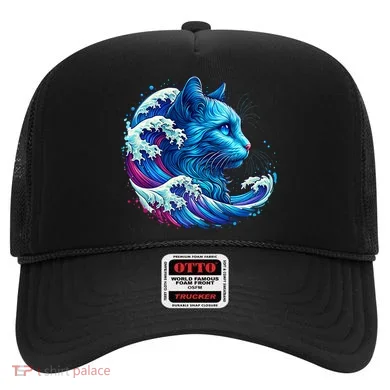 Blue Cat Wave Illustrations Hat