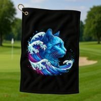 Blue Cat Wave Illustrations Golf Towel thumb 1