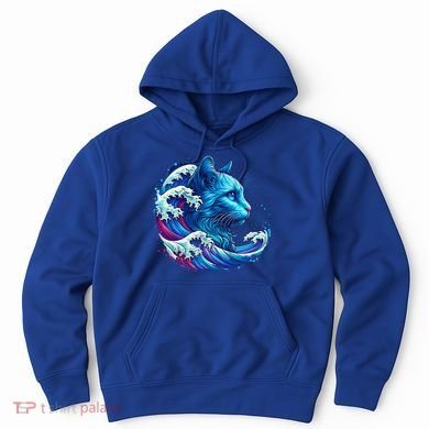 Blue Cat Wave Illustrations Hoodie
