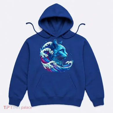 Blue Cat Wave Illustrations Hoodie
