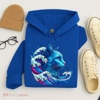 Blue Cat Wave Illustrations Hoodie thumb 4