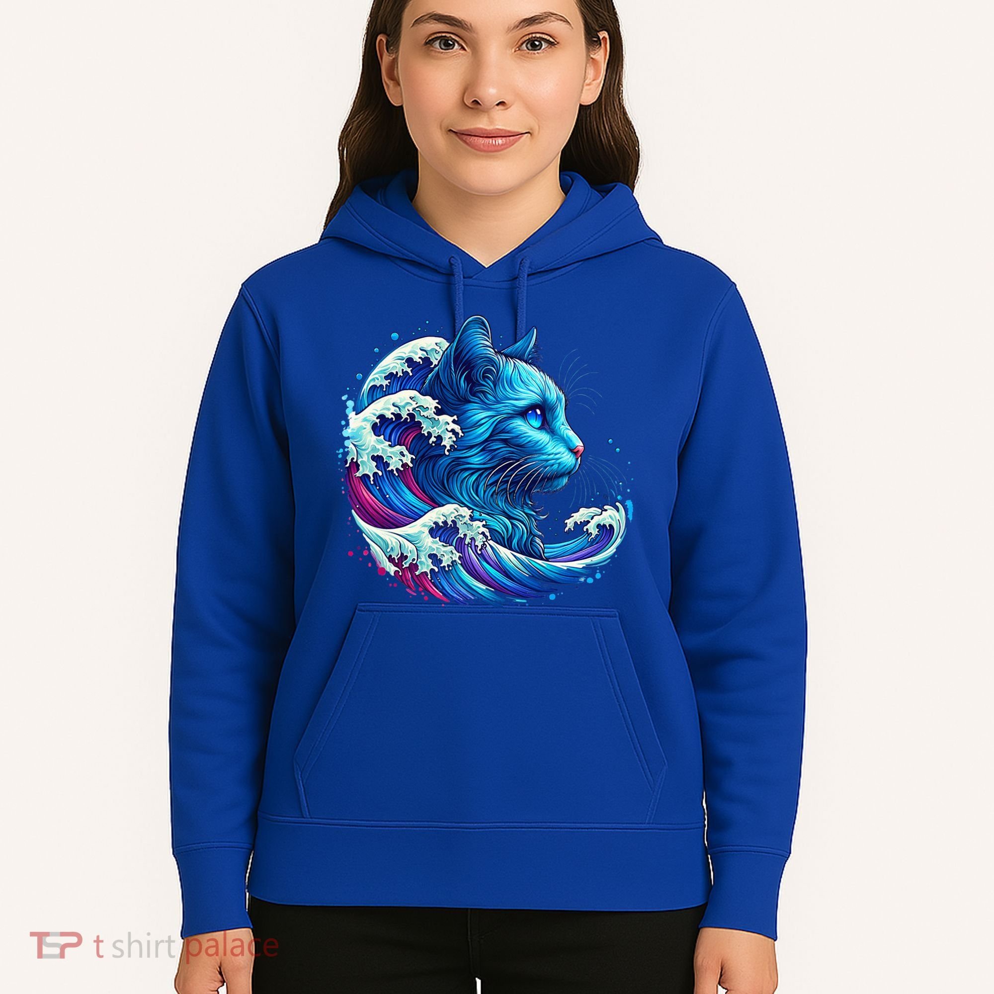 Blue Cat Wave Illustrations Hoodie