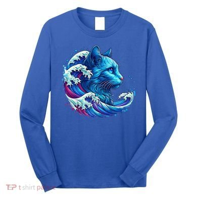 Blue Cat Wave Illustrations Long Sleeve Shirt
