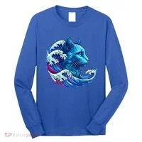 Blue Cat Wave Illustrations Long Sleeve Shirt thumb 0