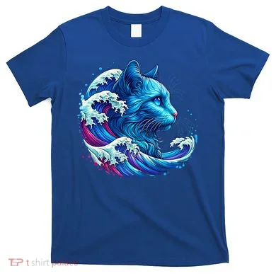 Blue Cat Wave Illustrations T-Shirt