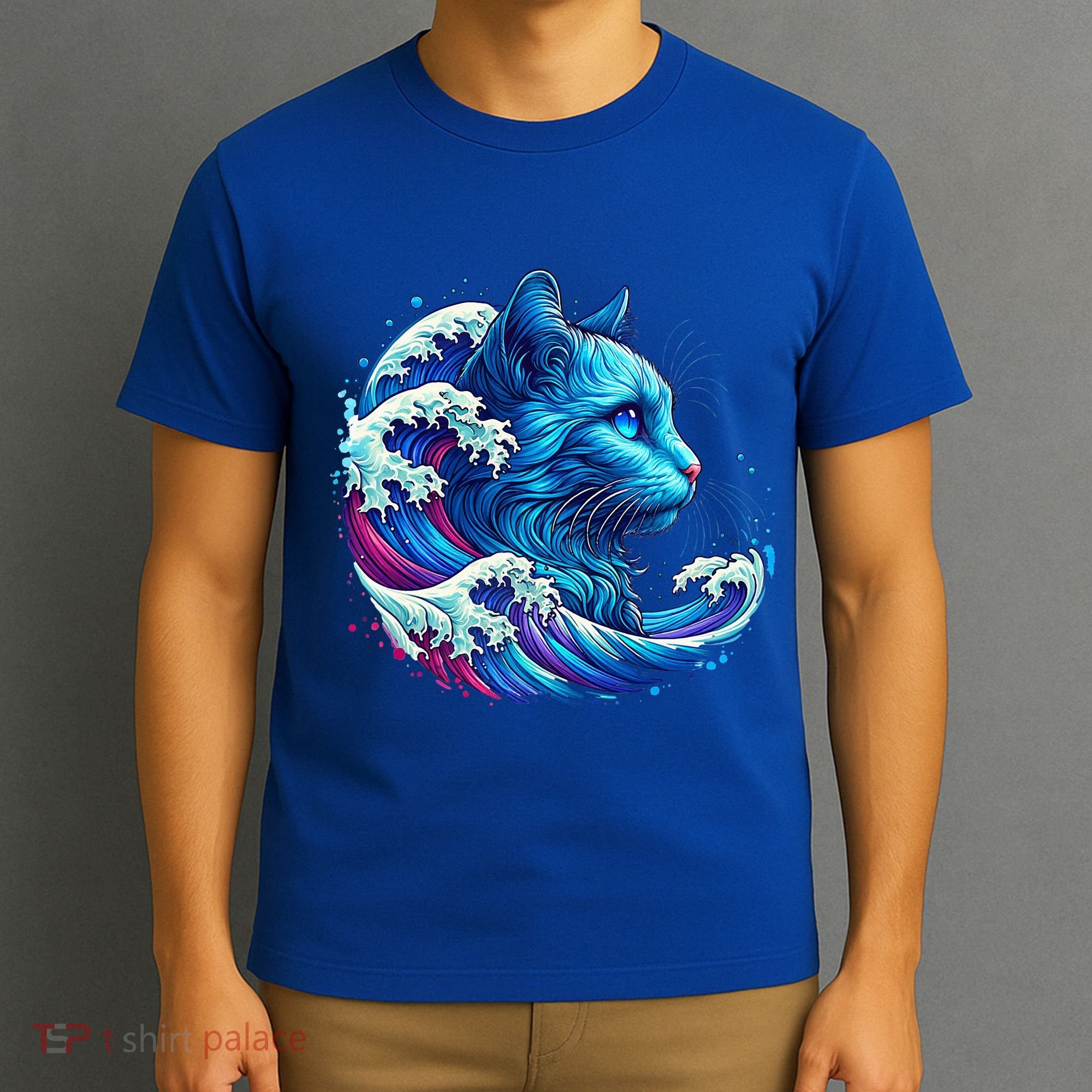 Blue Cat Wave Illustrations T-Shirt