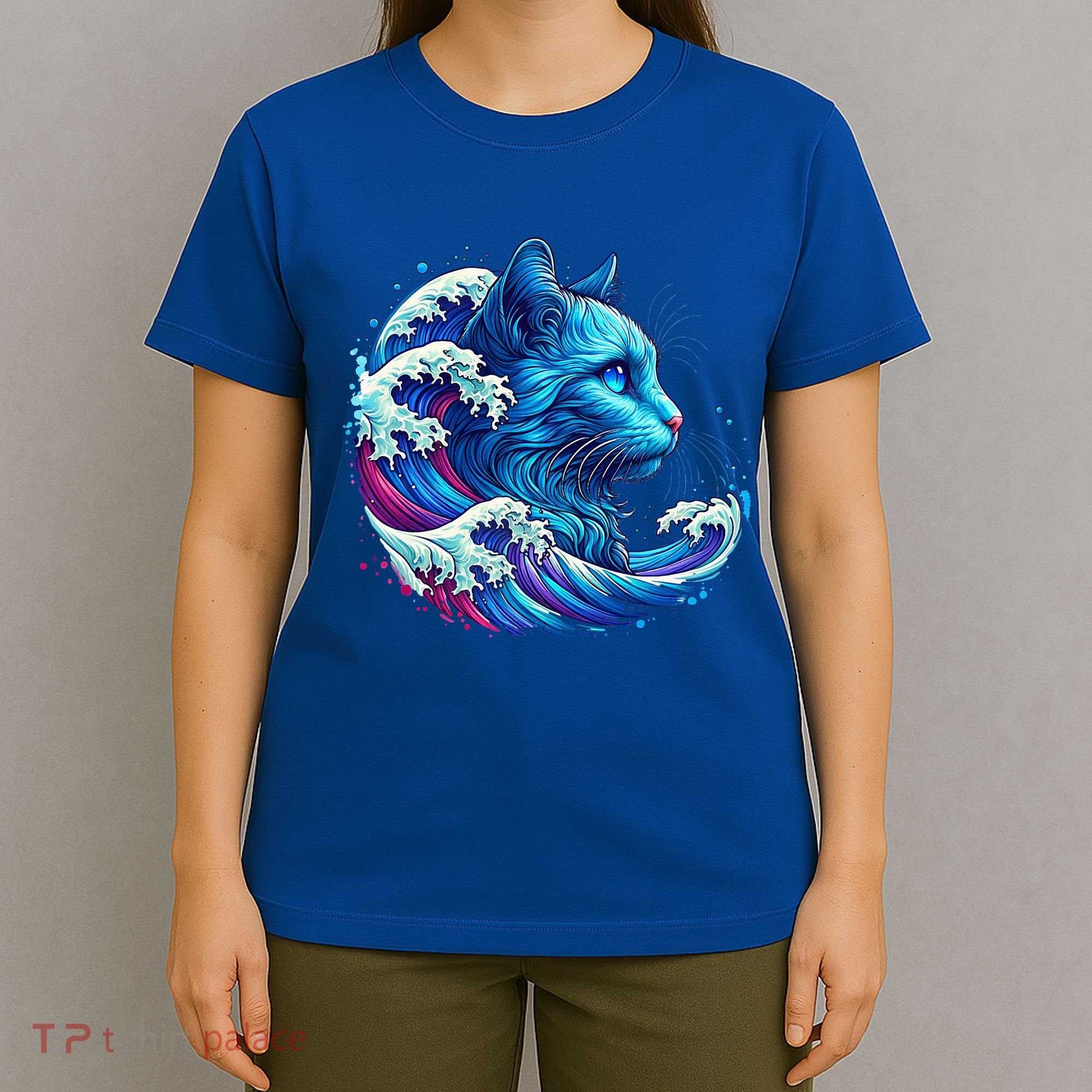 Blue Cat Wave Illustrations T-Shirt