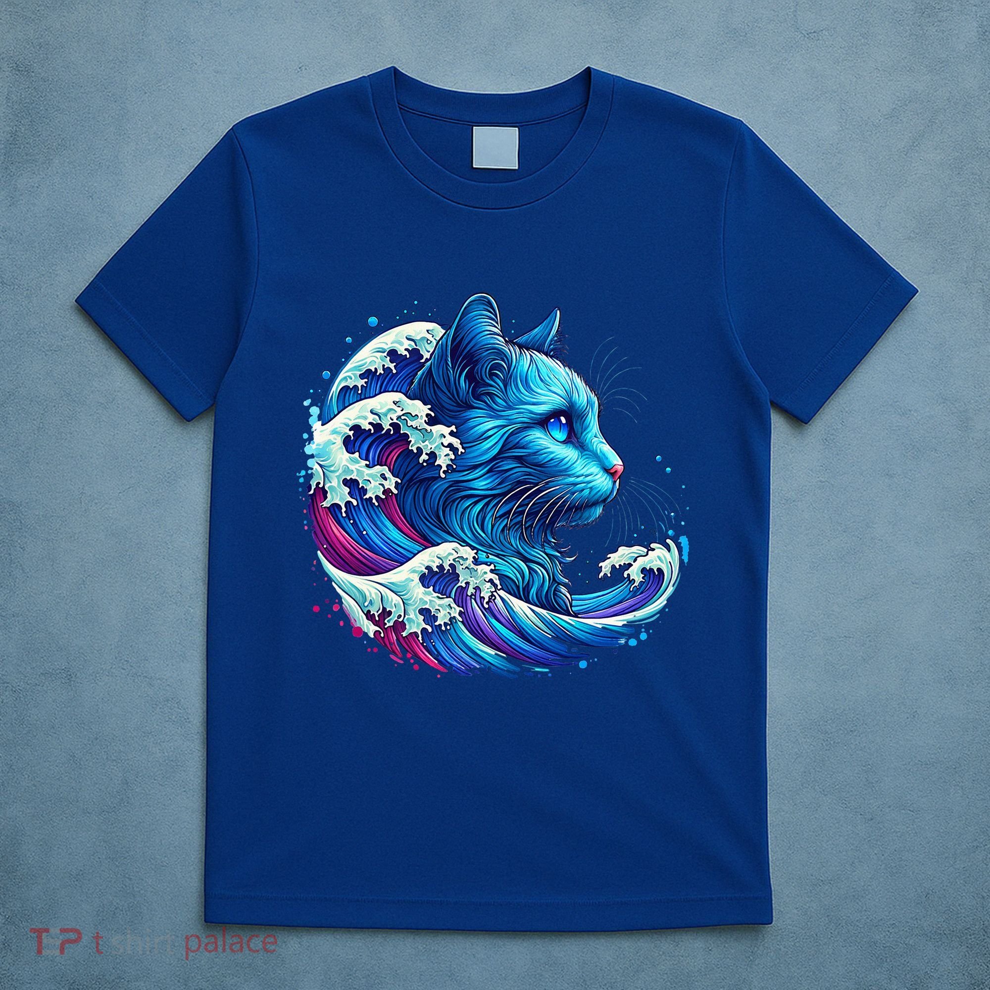 Blue Cat Wave Illustrations T-Shirt
