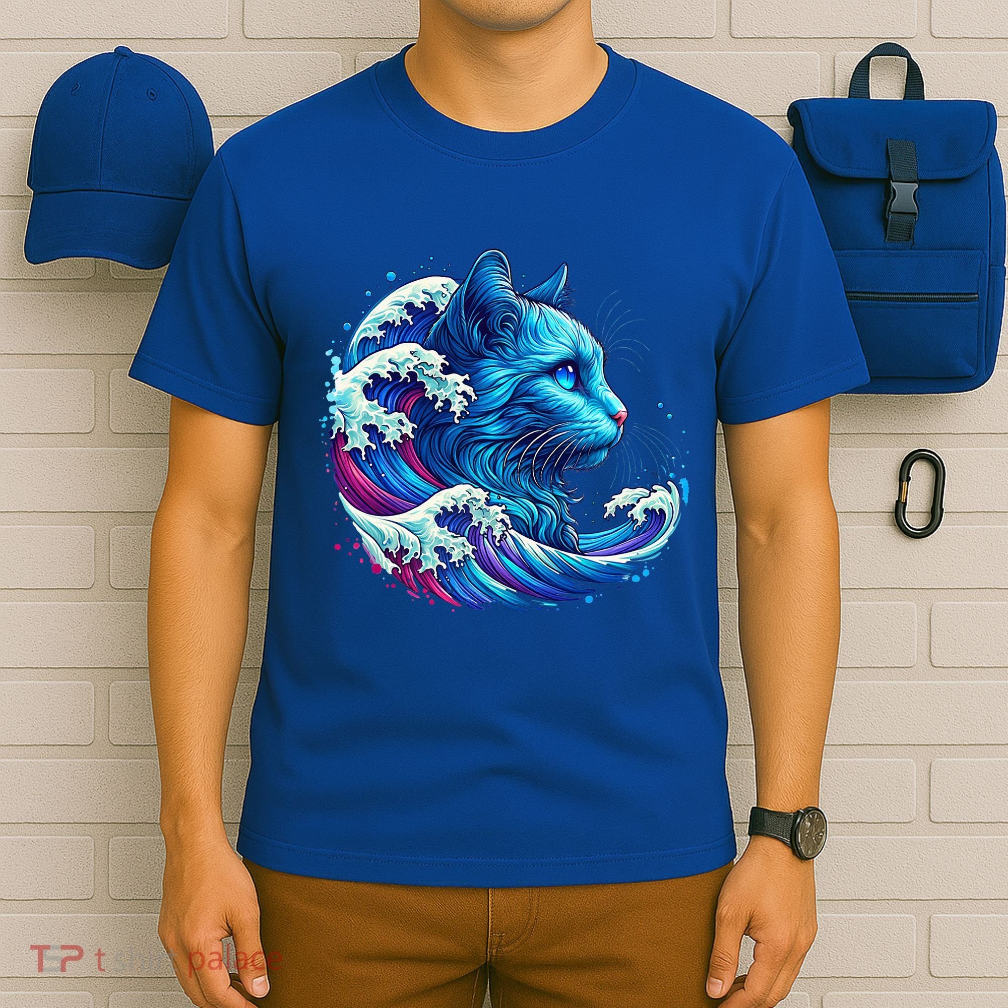 Blue Cat Wave Illustrations T-Shirt