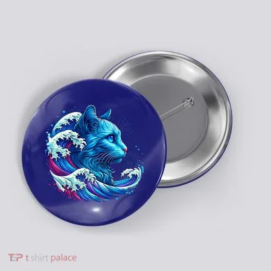 Blue Cat Wave Illustrations Button