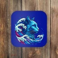 Blue Cat Wave Illustrations Coaster thumb 0