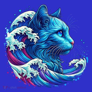 Blue Cat Wave Illustrations Coaster
