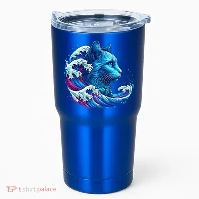 Blue Cat Wave Illustrations Tumbler