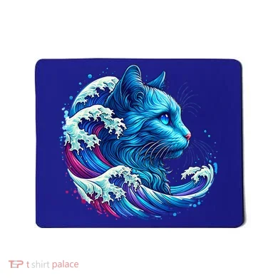 Blue Cat Wave Illustrations Mousepad