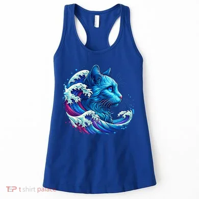 Blue Cat Wave Illustrations Women's Tank Top