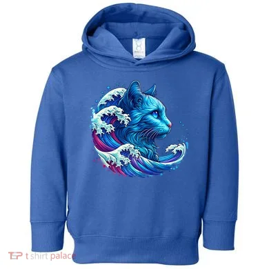 Blue Cat Wave Illustrations Toddler Hoodie