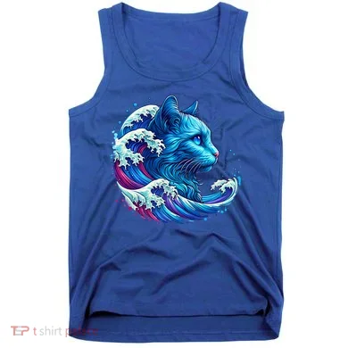 Blue Cat Wave Illustrations Tank Top