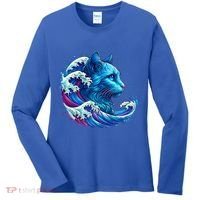 Blue Cat Wave Illustrations Women's Long Sleeve Shirt thumb 0