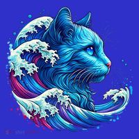 Blue Cat Wave Illustrations Women's Long Sleeve Shirt thumb 2