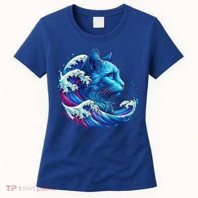 Blue Cat Wave Illustrations Women's T-Shirt