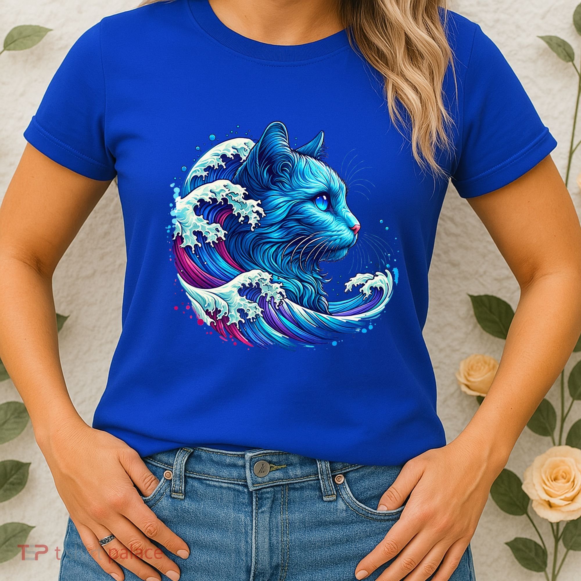 Blue Cat Wave Illustrations Women's T-Shirt