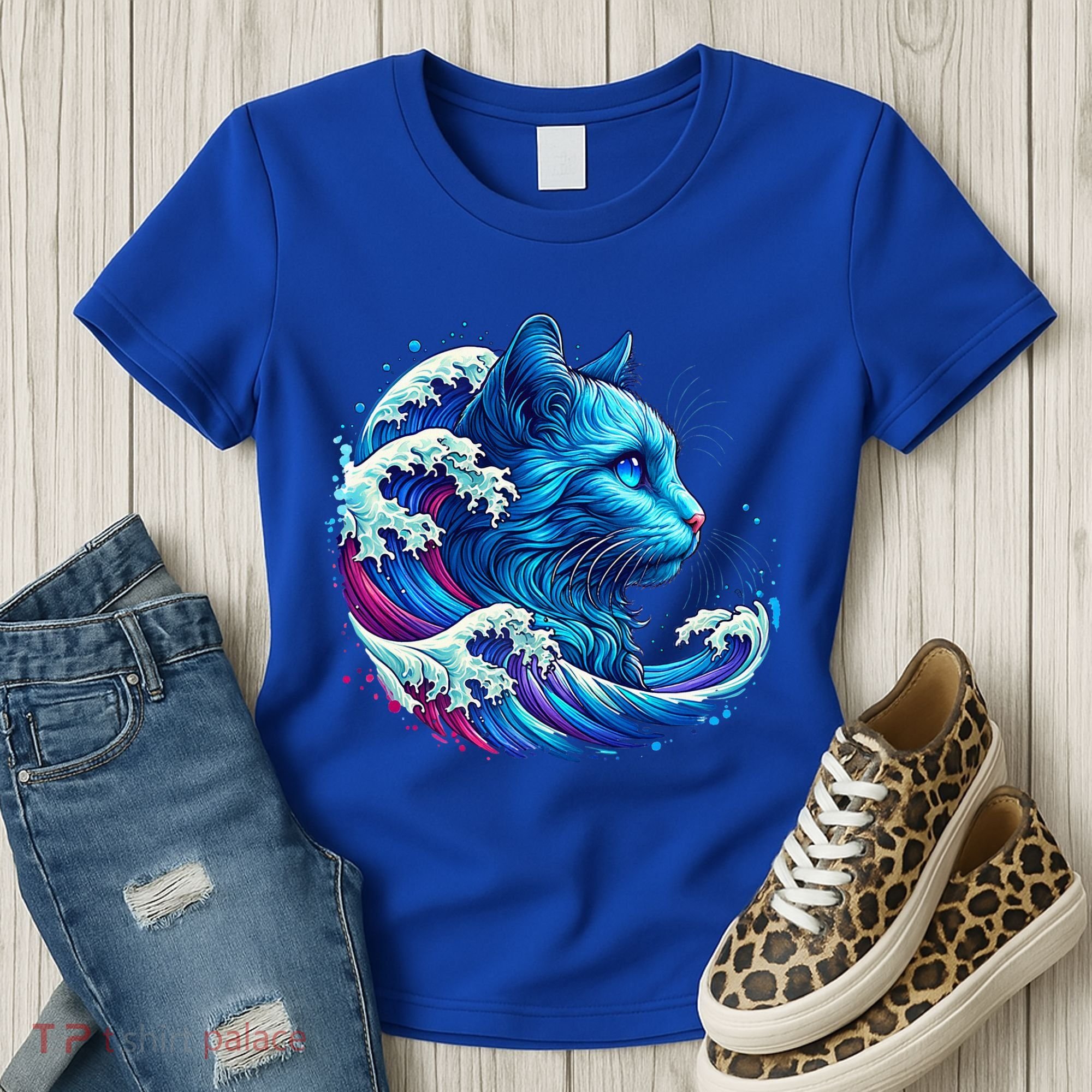 Blue Cat Wave Illustrations Women's T-Shirt