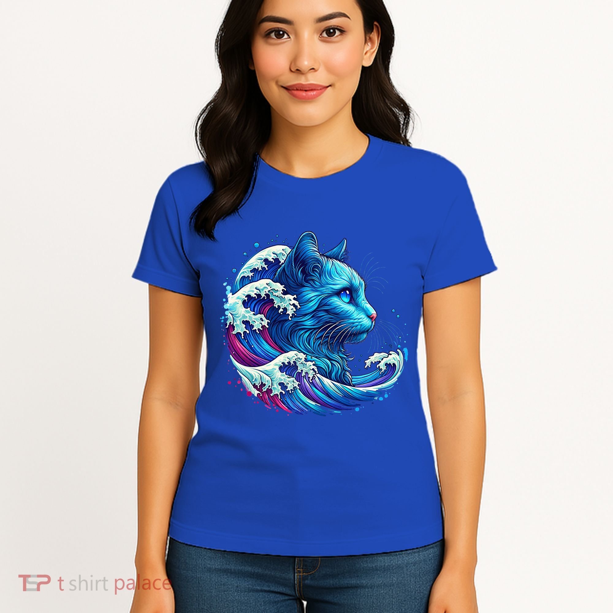 Blue Cat Wave Illustrations Women's T-Shirt