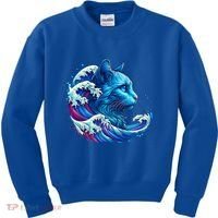 Blue Cat Wave Illustrations Kids Sweatshirt thumb 0