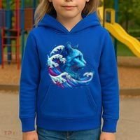 Blue Cat Wave Illustrations Kids Hoodie thumb 3