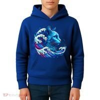 Blue Cat Wave Illustrations Kids Hoodie thumb 4