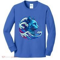 Blue Cat Wave Illustrations Kids Long Sleeve Shirt thumb 0