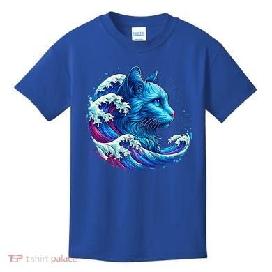 Blue Cat Wave Illustrations Kids T-Shirt