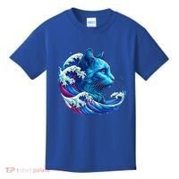 Blue Cat Wave Illustrations Kids T-Shirt thumb 0
