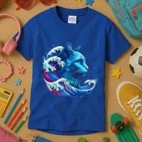 Blue Cat Wave Illustrations Kids T-Shirt thumb 3