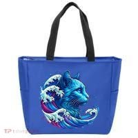 Blue Cat Wave Illustrations Tote Bag thumb 0