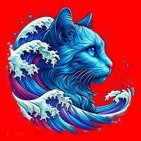 Blue Cat Wave Illustrations Santa Hat thumb 1
