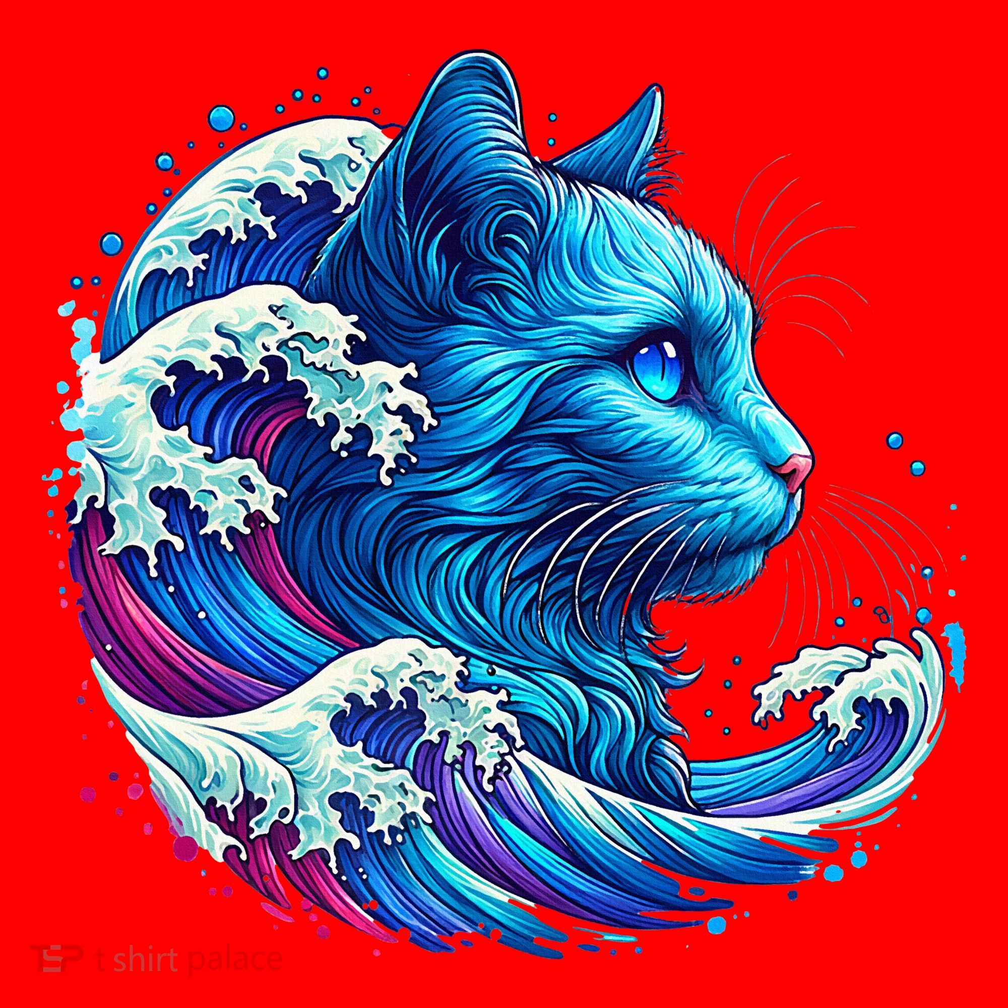 Blue Cat Wave Illustrations Santa Hat