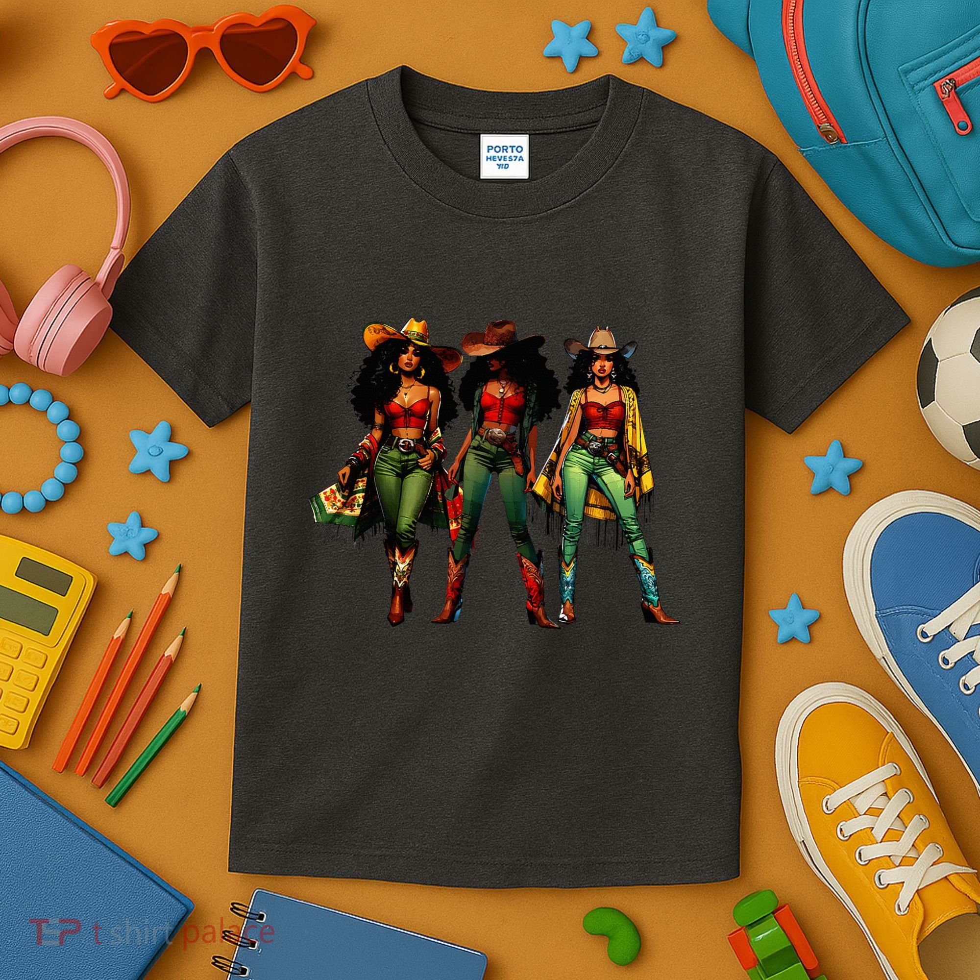 Black Cowgirl Western Rodeo Melanin Juneteenth Freedom Texas Kids T-Shirt