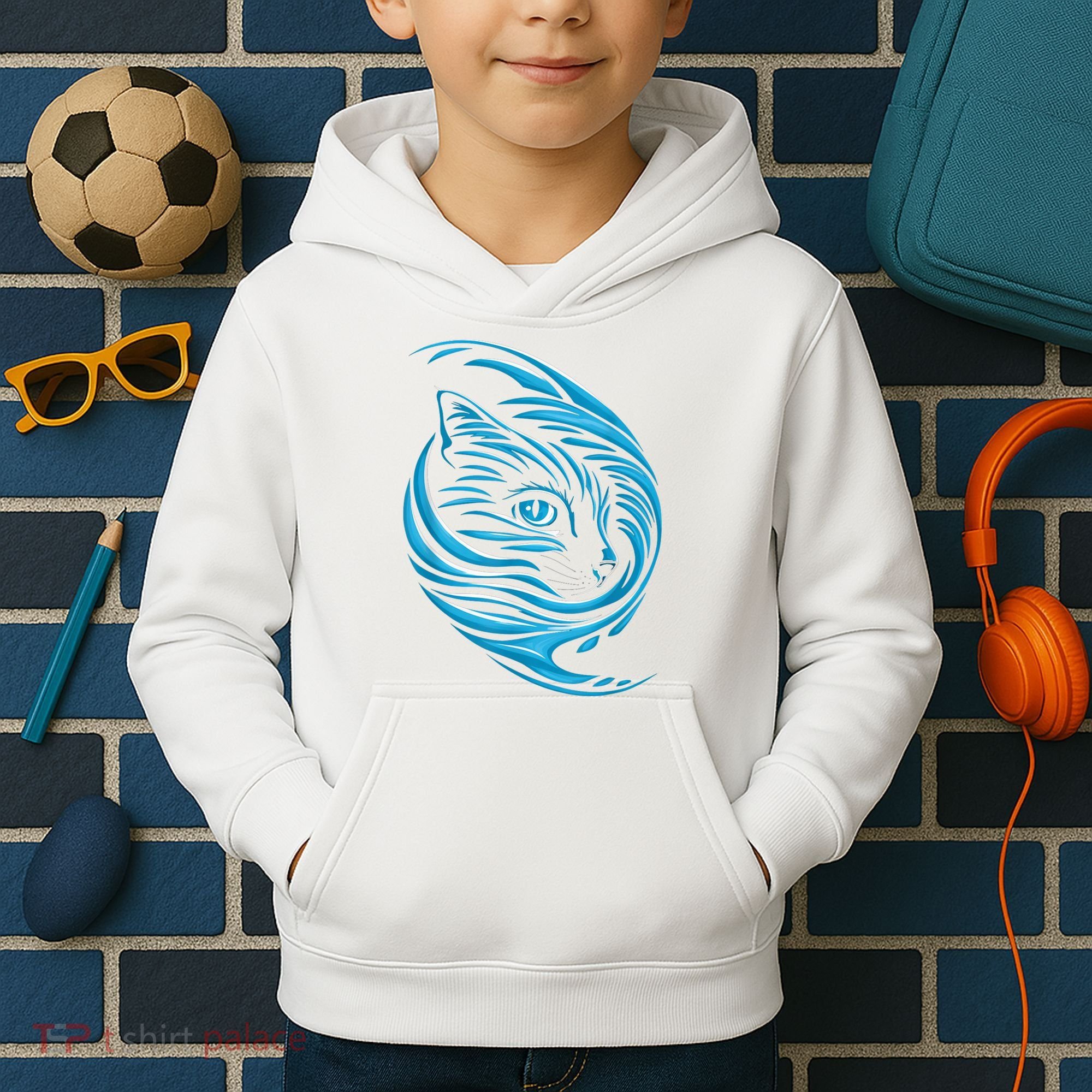 Blue Cat Wave Kids Hoodie