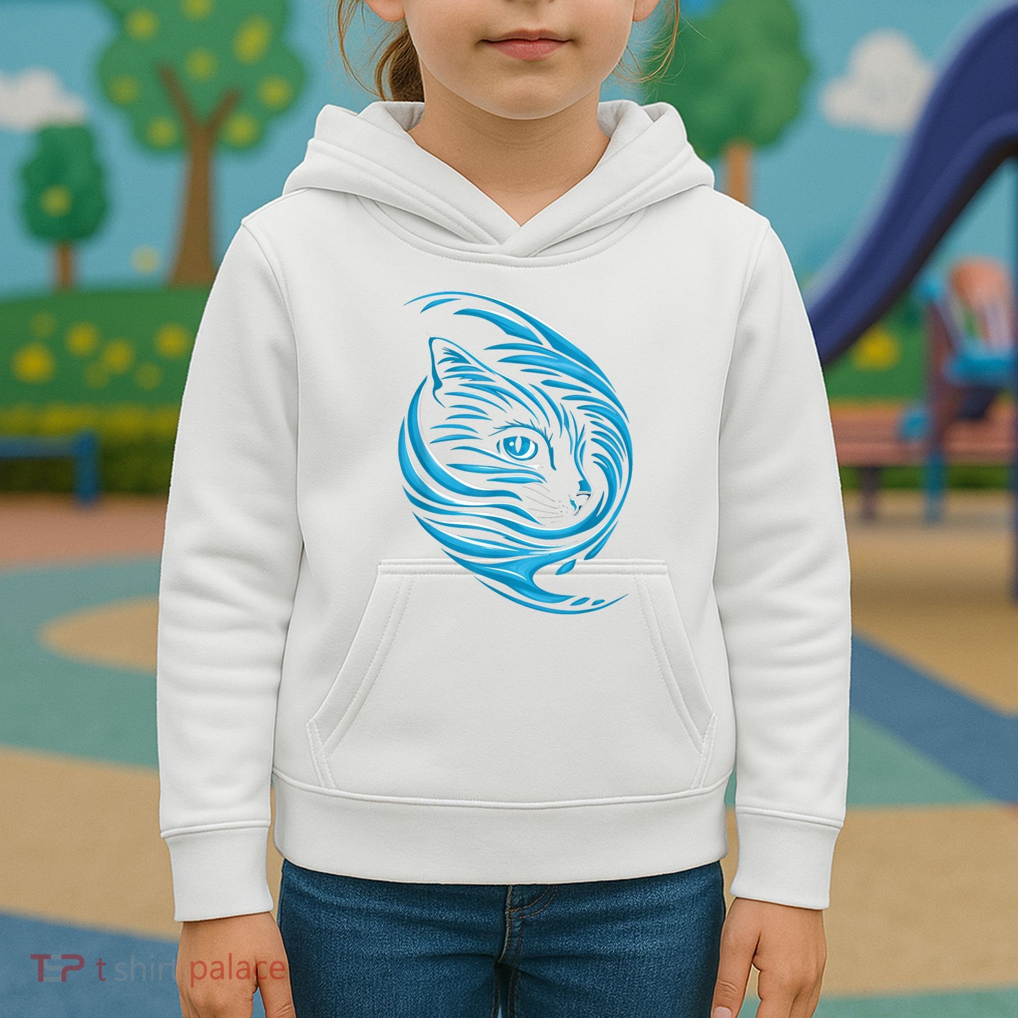 Blue Cat Wave Kids Hoodie