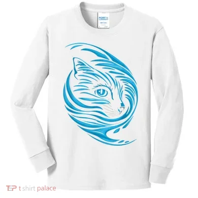 Blue Cat Wave Kids Long Sleeve Shirt