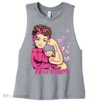 Breast Cancer Warrior Rosie Riveter Pink Ribbon Unbreakable Women's Racerback Cropped Tank thumb 0