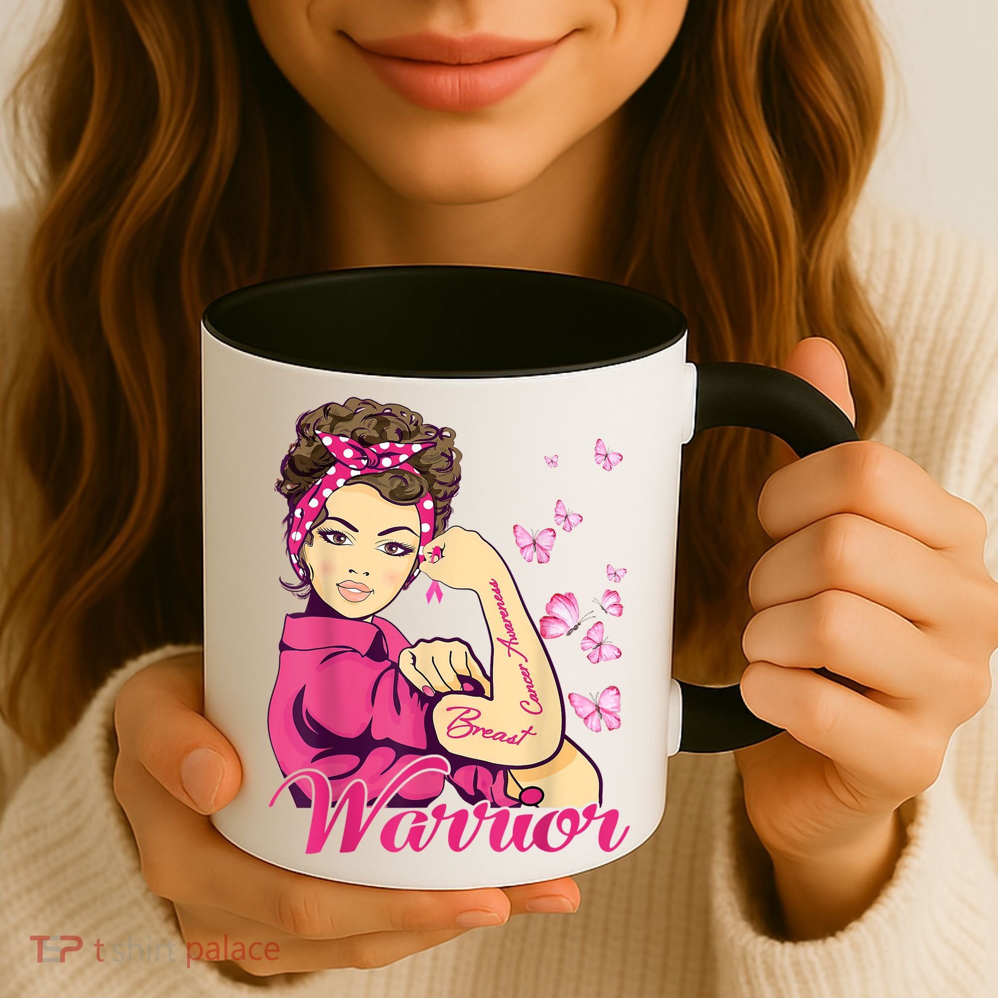 Breast Cancer Warrior Rosie Riveter Pink Ribbon Unbreakable Coffee Mug
