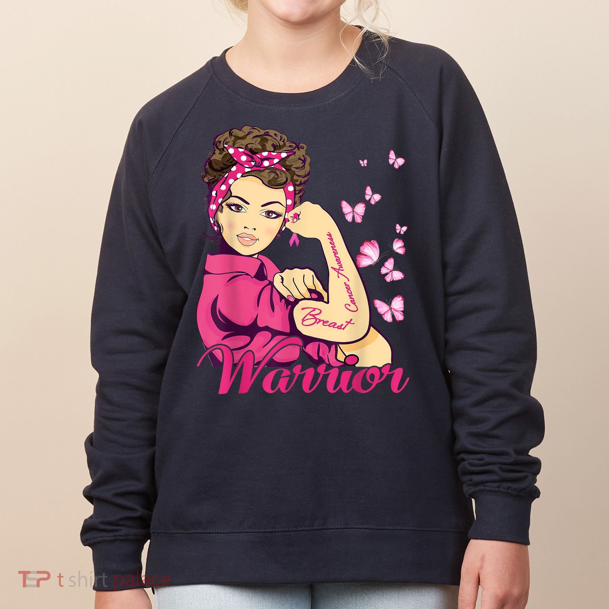 Breast Cancer Warrior Rosie Riveter Pink Ribbon Unbreakable Women's Sweatshirt