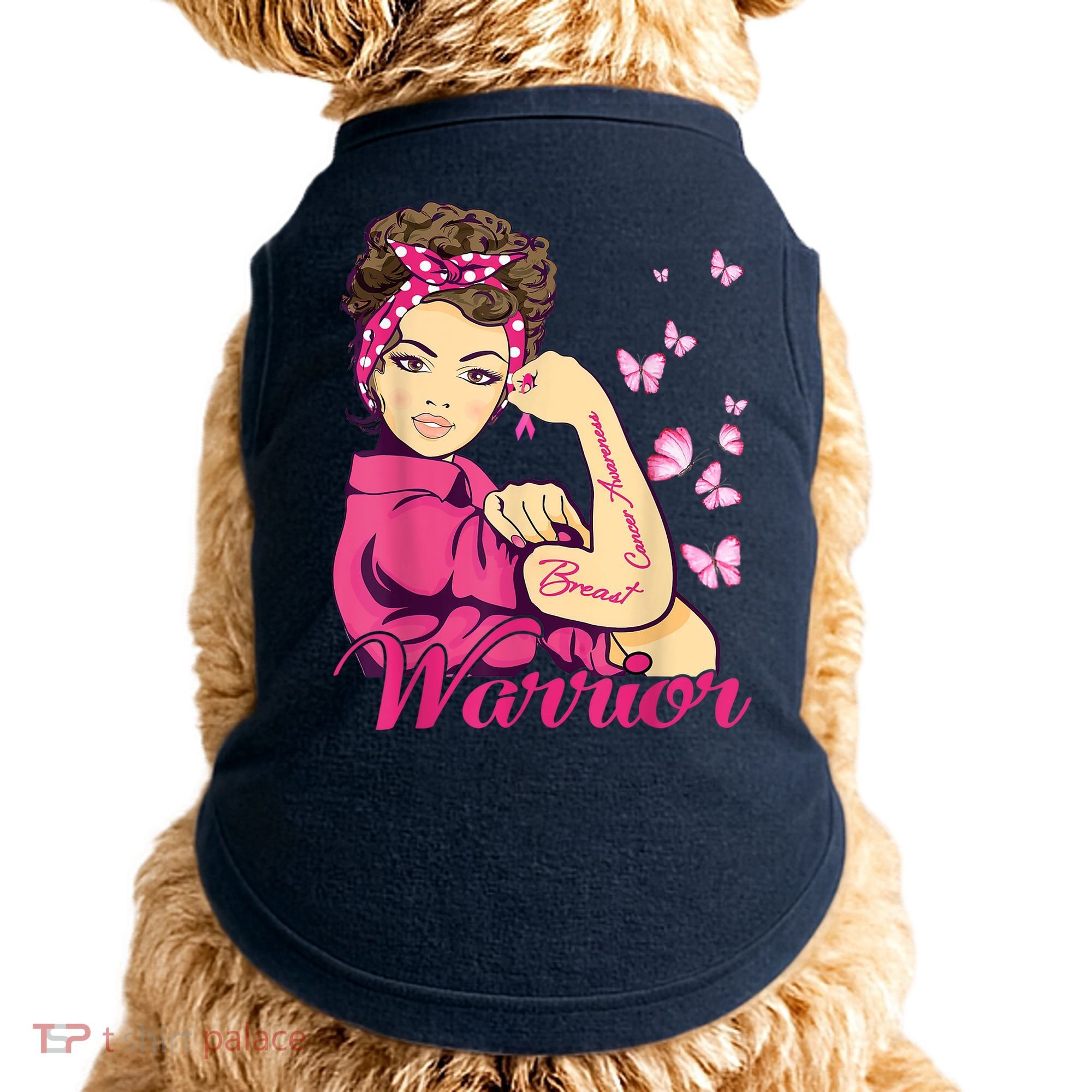 Breast Cancer Warrior Rosie Riveter Pink Ribbon Unbreakable Doggie Tank